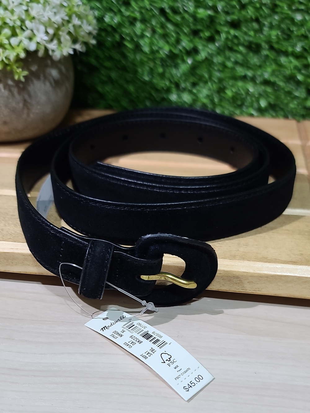 Madewell Suede Buckle Bombay Belt / True Black XL NWT